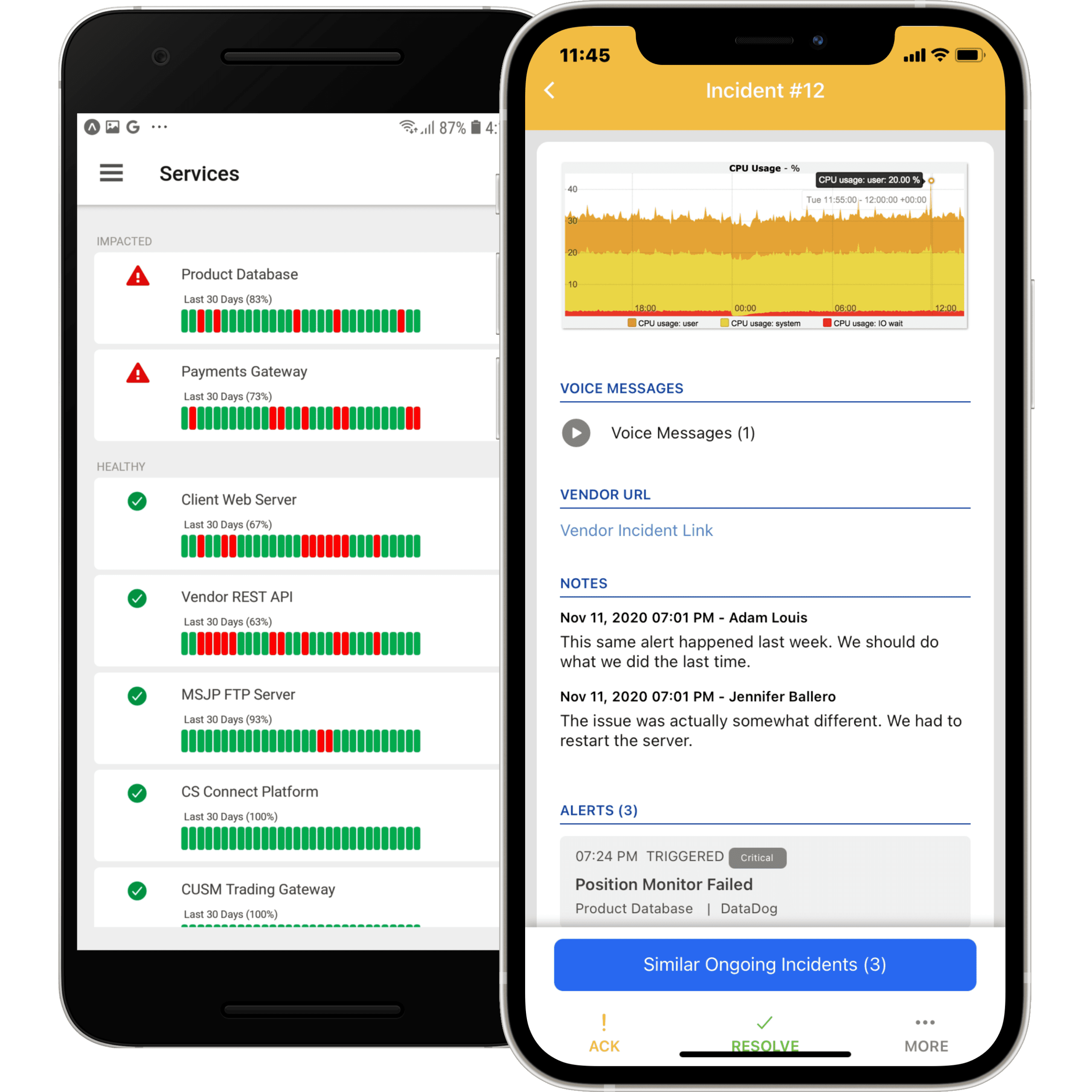 Service uptime checks and incident details